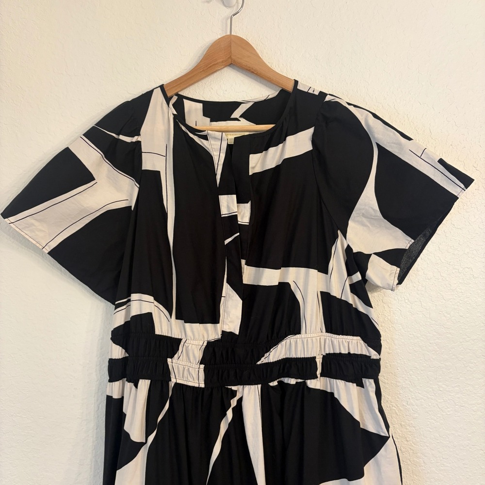 Anthropologie Maeve Somerset Maxi Dress 1X Abstract Geometric Tiered Smocked - Picture 3 of 13
